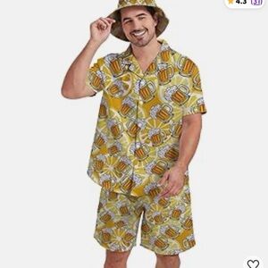 Yellow Beer Print Shirt and Shorts Set